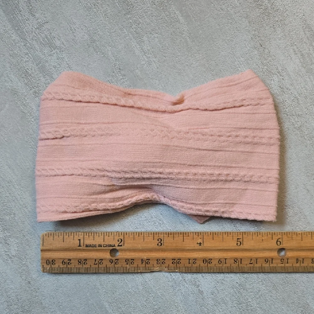 Cable Knit Baby Girl Light Pink Headband Oversized Bow Stretchy Nylon Hairband